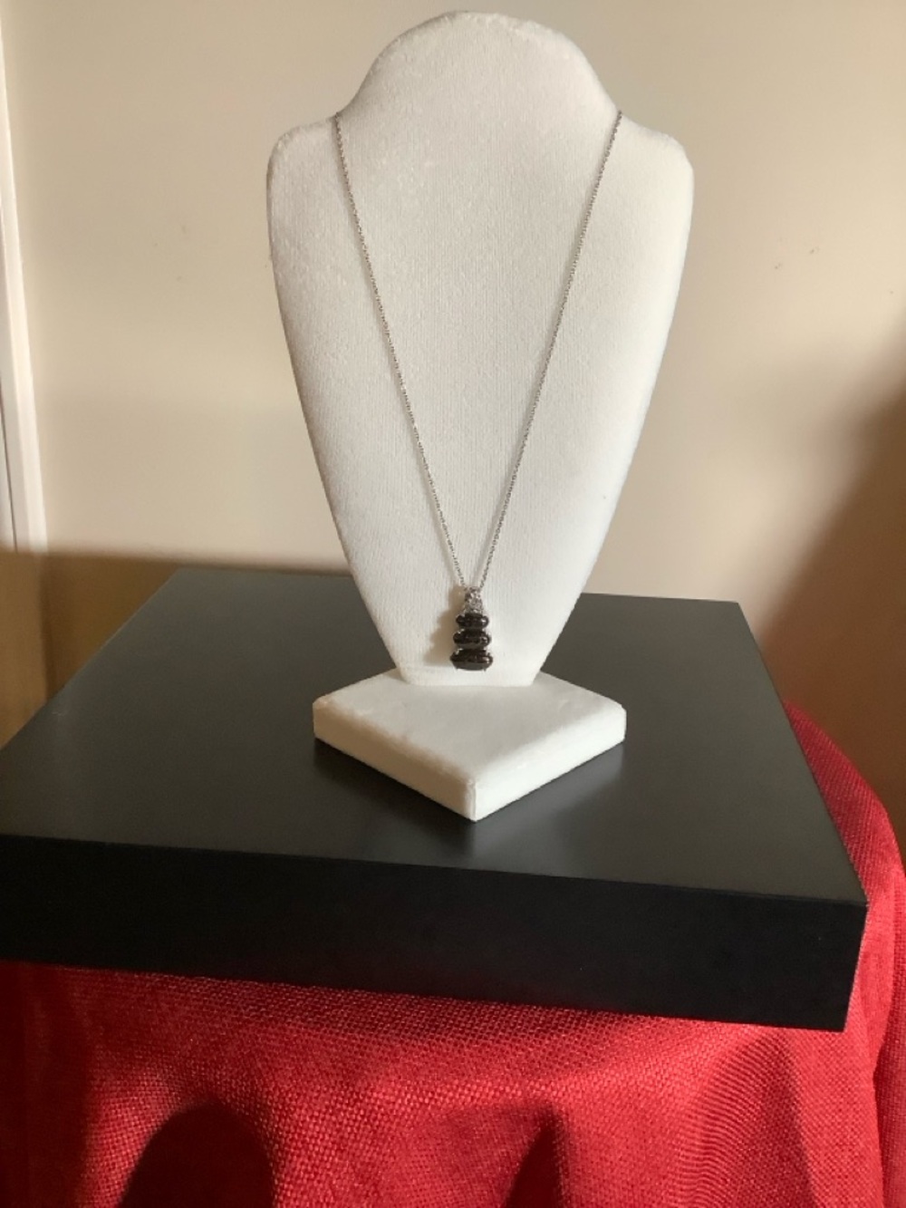 Silver-Tone Shun-site Pendant Necklace - Black